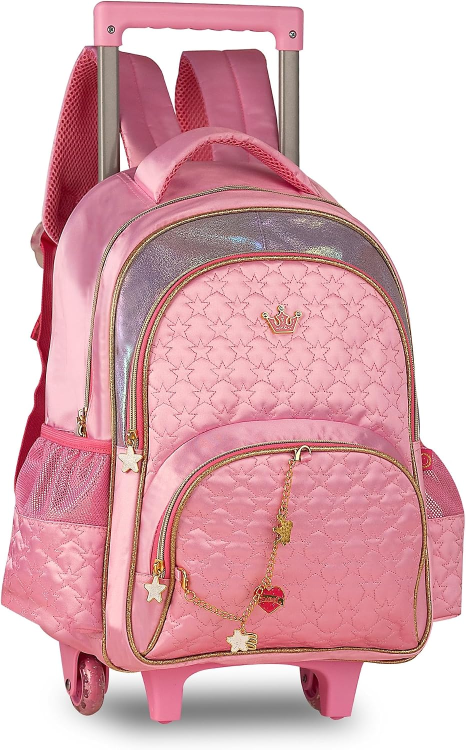 Mochila con ruedas rosa con coronas de 40 × 30 × 13 cm – diseño de coronas
