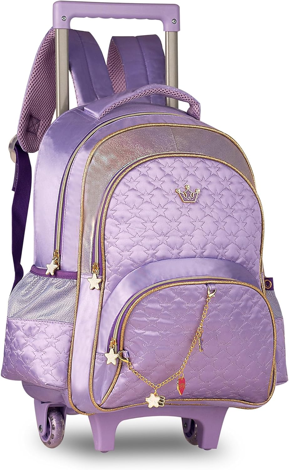 Mochila con ruedas rosa con coronas de 40 × 30 × 13 cm – diseño de coronas