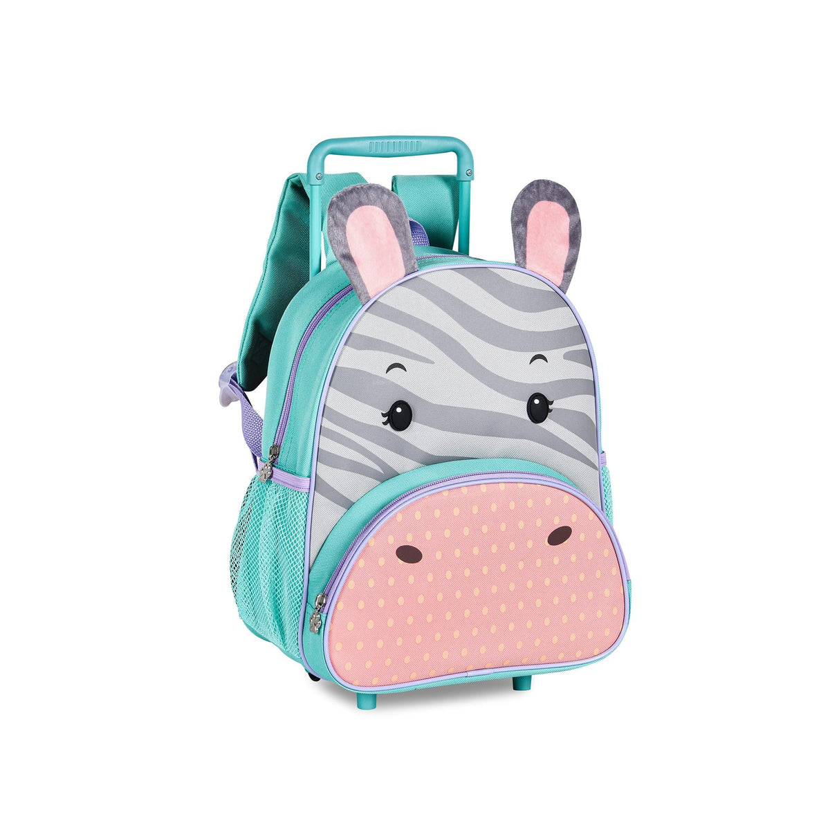 Mochila infantil con ruedas Cebra rosa y turquesa – diseño de cebra