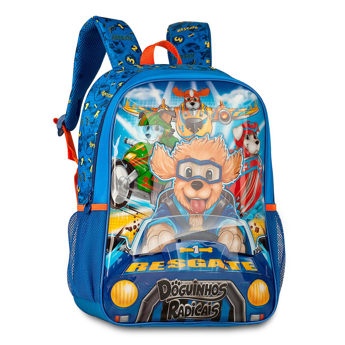 Mochila escolar azul de animales y baloncesto