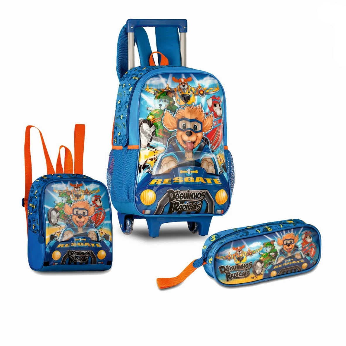 Set escolar Animales de 16 pulgadas con mochila con ruedas, fiambrera y estuche