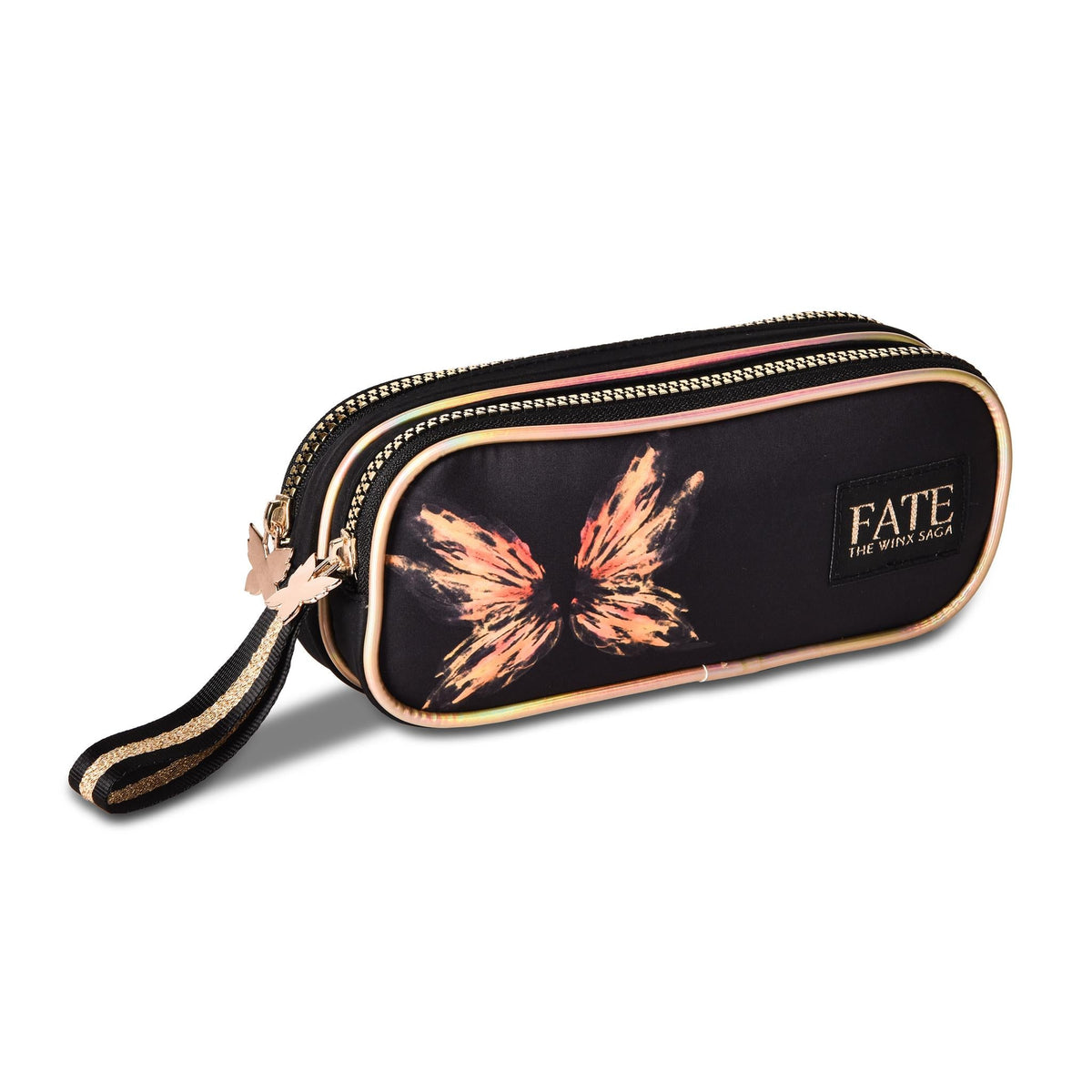 Estuche FATE negro con mariposa de 21 × 6 × 9 cm