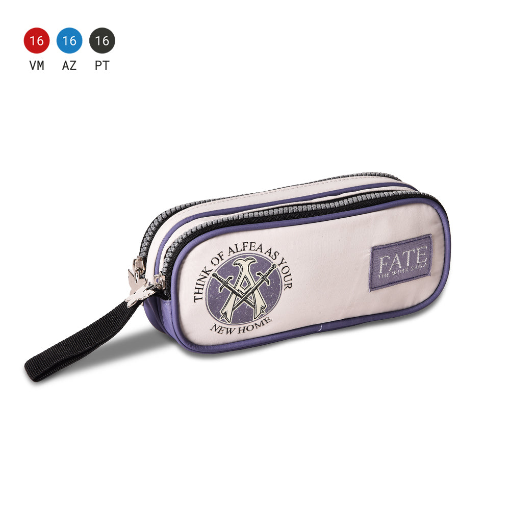 Estuche FATE blanco y lila de 21 × 6 × 9 cm