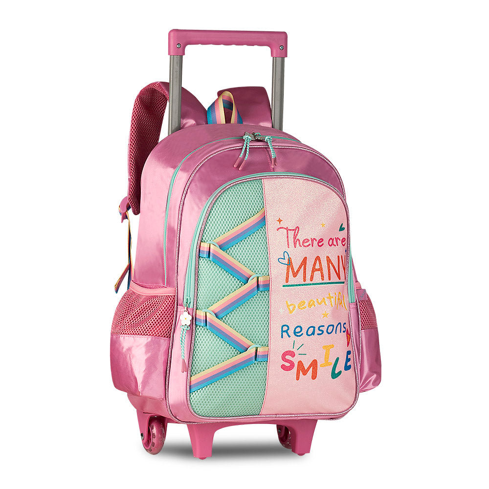 Mochila con ruedas con mensaje Smile de 16 pulgadas