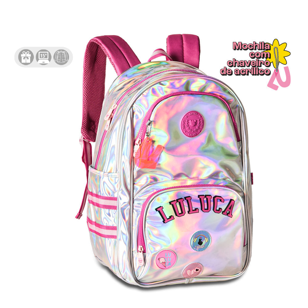 Mochila escolar Luluca holográfica de 18 pulgadas