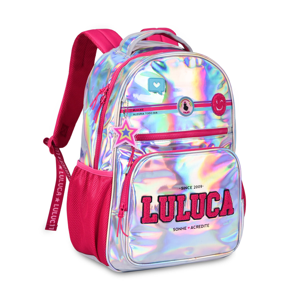 Mochila escolar Luluca holográfica plateada