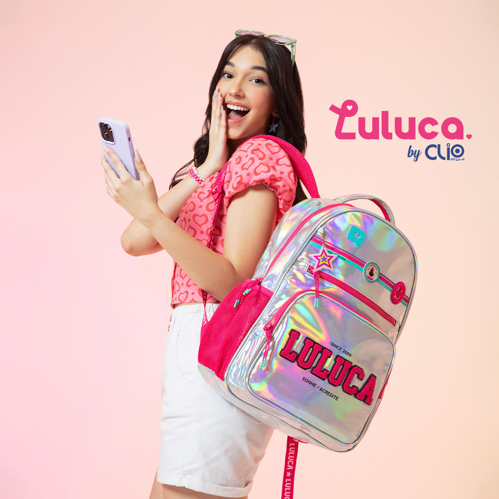 Mochila escolar Luluca holográfica plateada