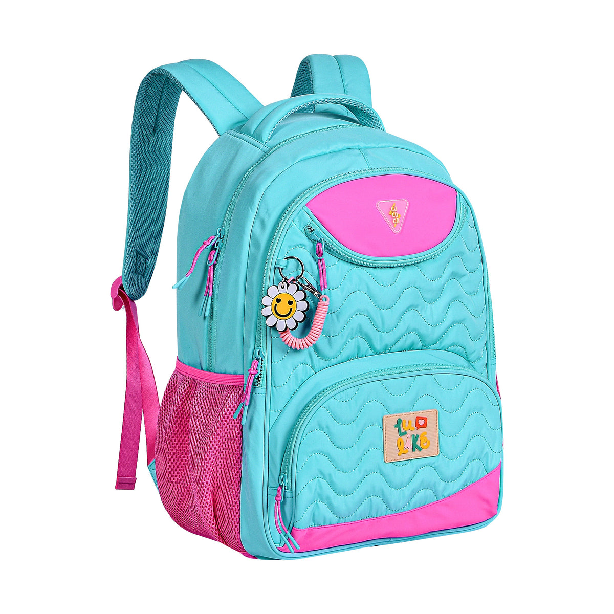 Mochila escolar Luluca azul turquesa y rosa