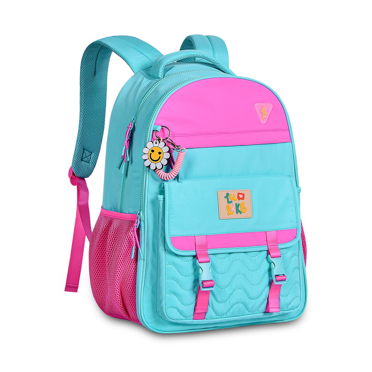 Mochila escolar Luluca en tonos pastel con bolsillo frontal
