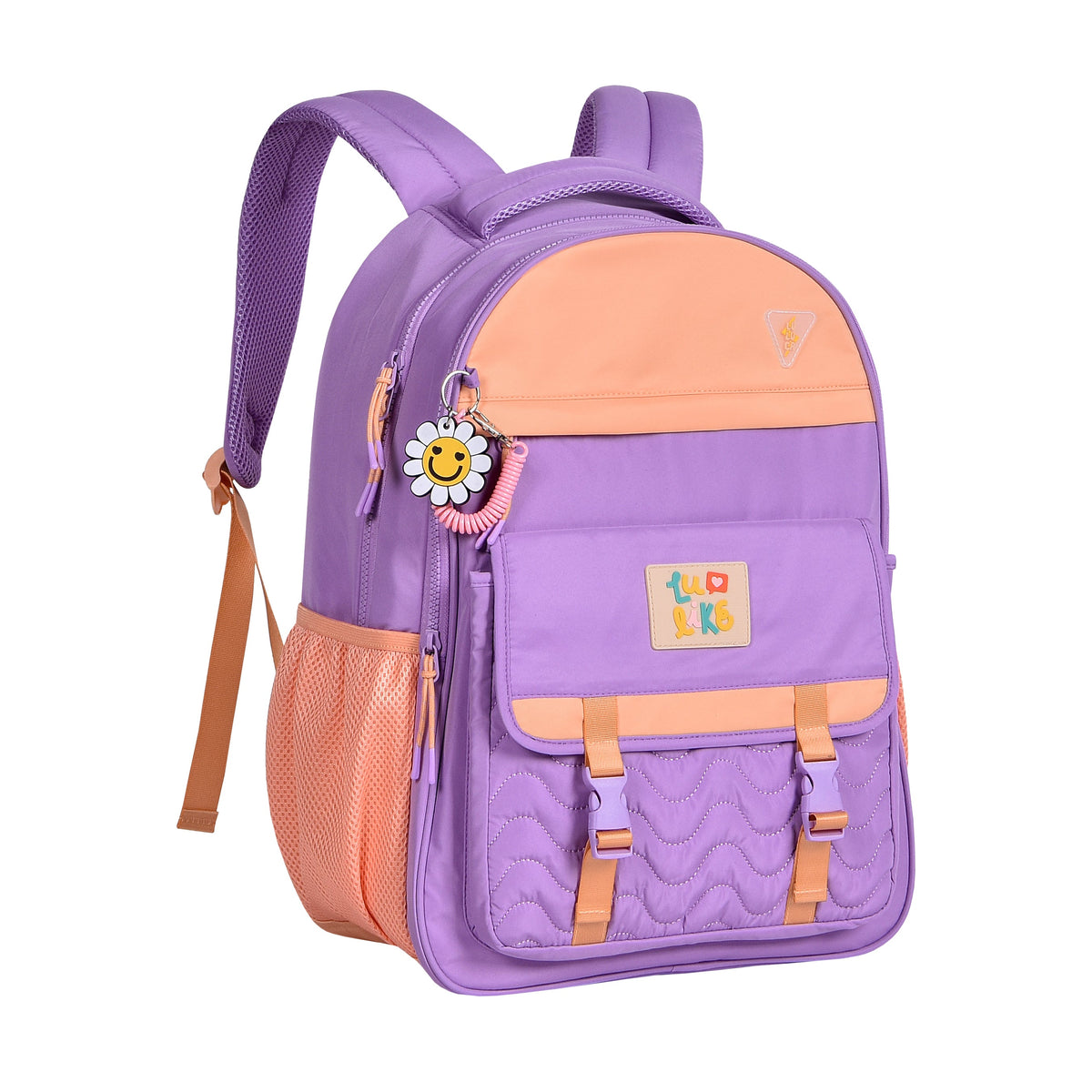 Mochila escolar Luluca en tonos pastel con bolsillo frontal