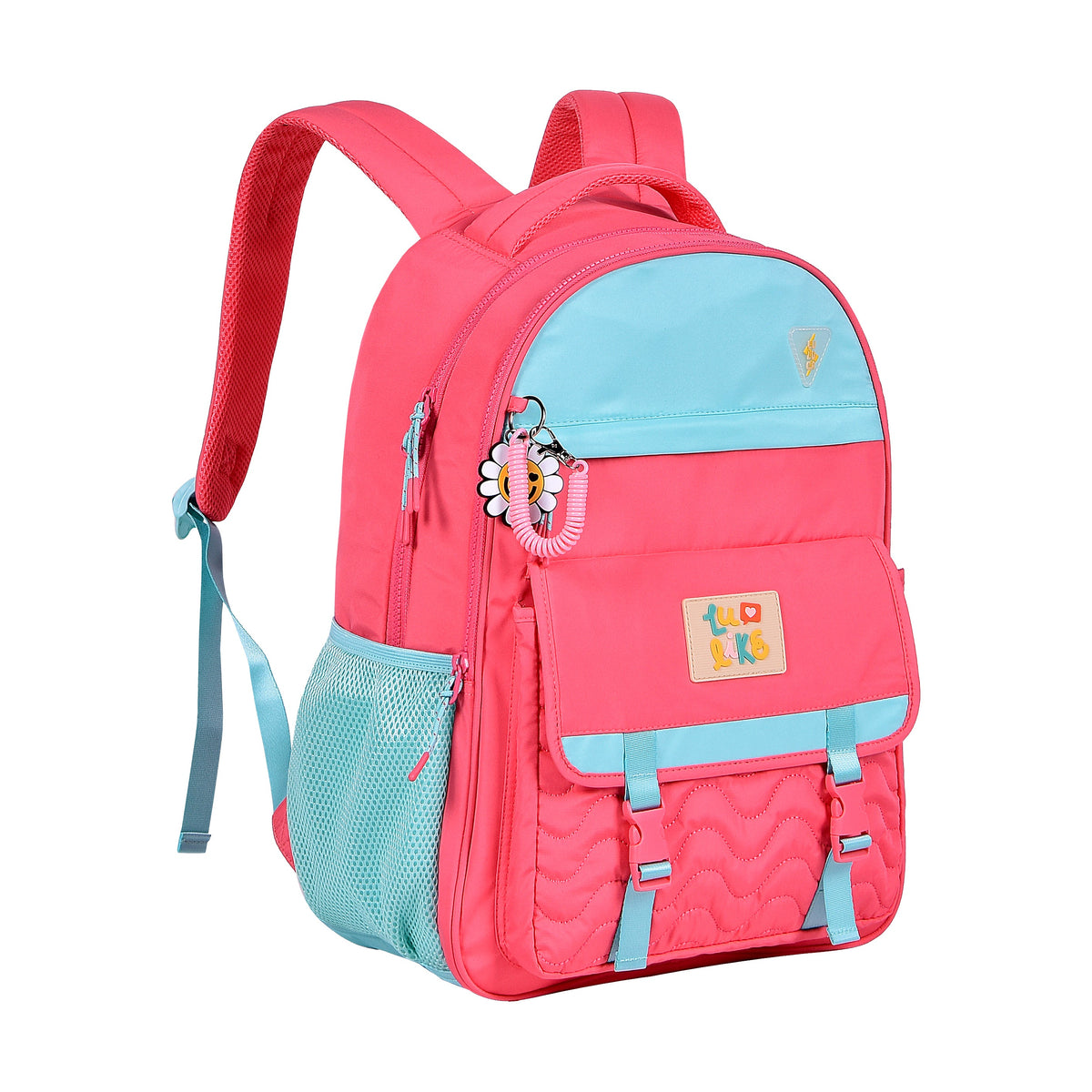 Mochila escolar Luluca en tonos pastel con bolsillo frontal