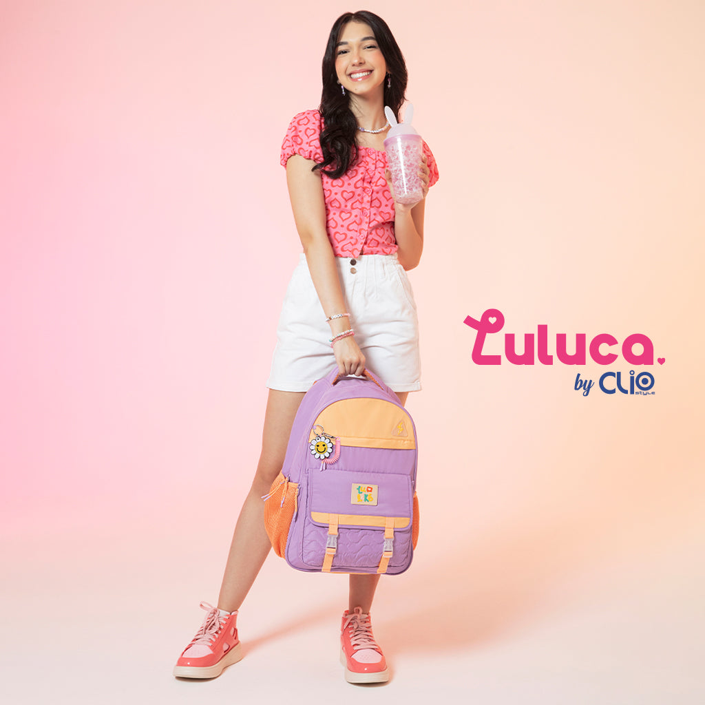 Mochila escolar Luluca en tonos pastel con bolsillo frontal