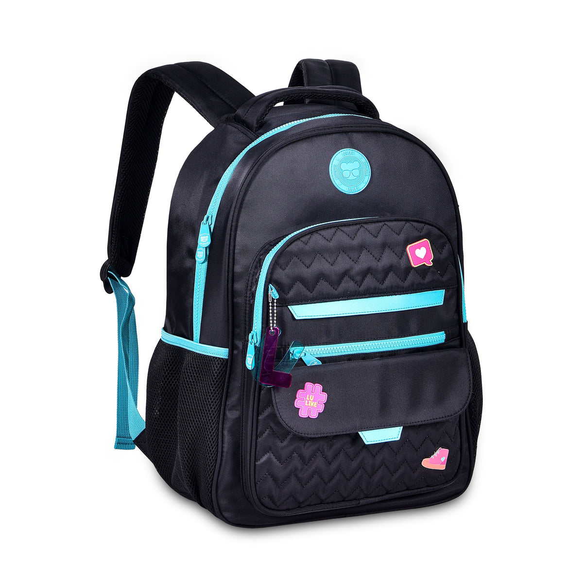 Mochila escolar Luluca azul marino con detalles rosas