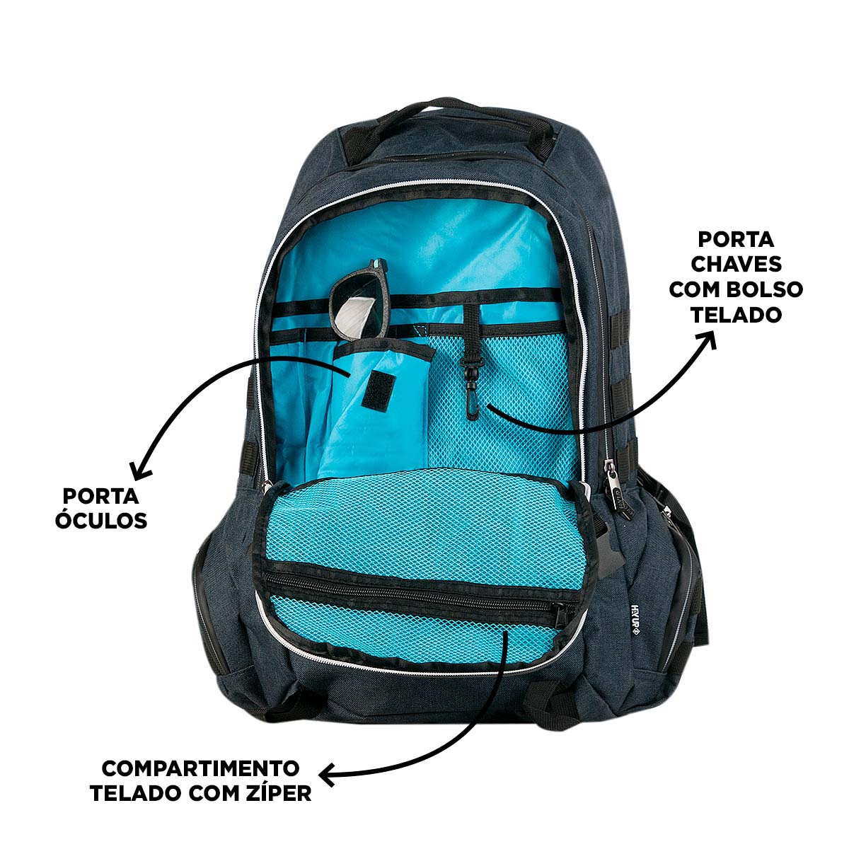 Mochila escolar HAYUP negra y turquesa con compartimento para portátil de 17 pulgadas