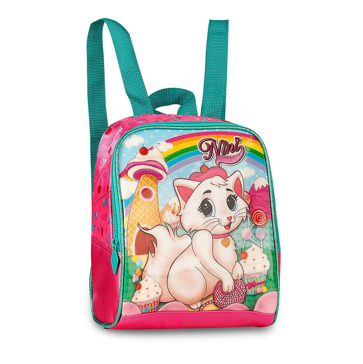 Set escolar Gato de 16 pulgadas con mochila con ruedas, fiambrera y estuche