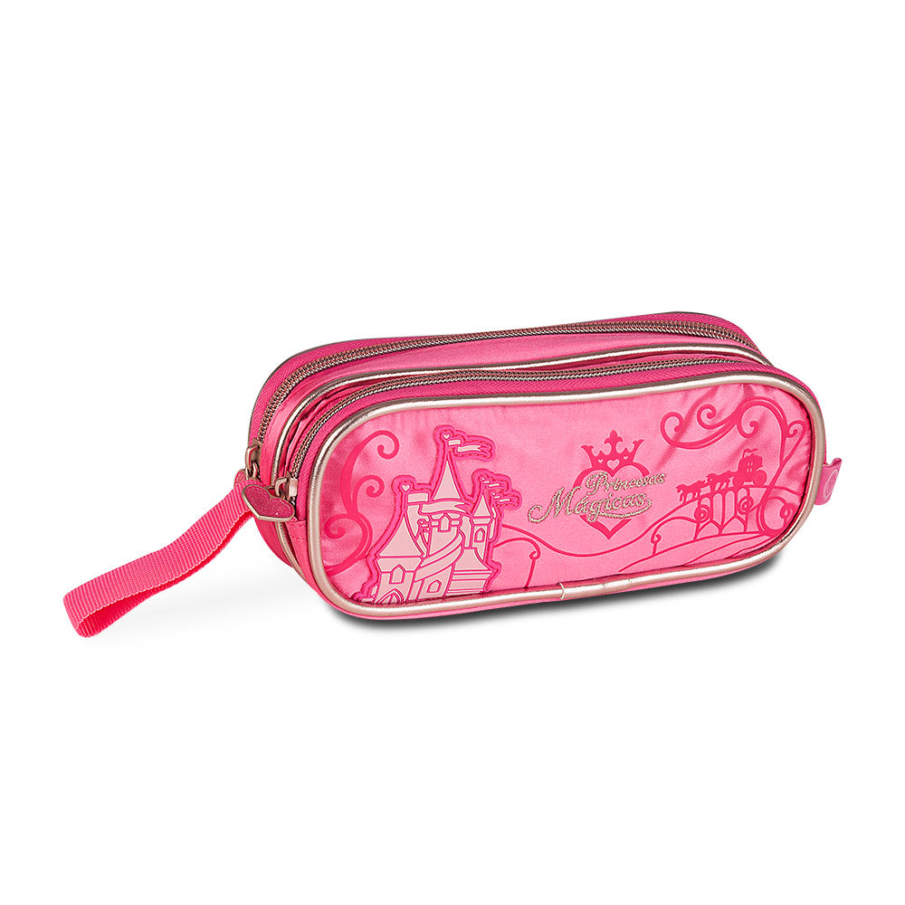 Estuche rosa de princesas con doble compartimento