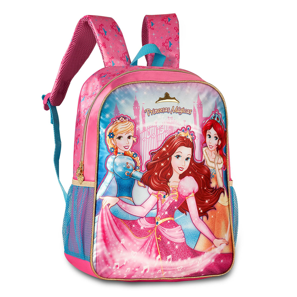 Mochila escolar rosa de princesas con corona