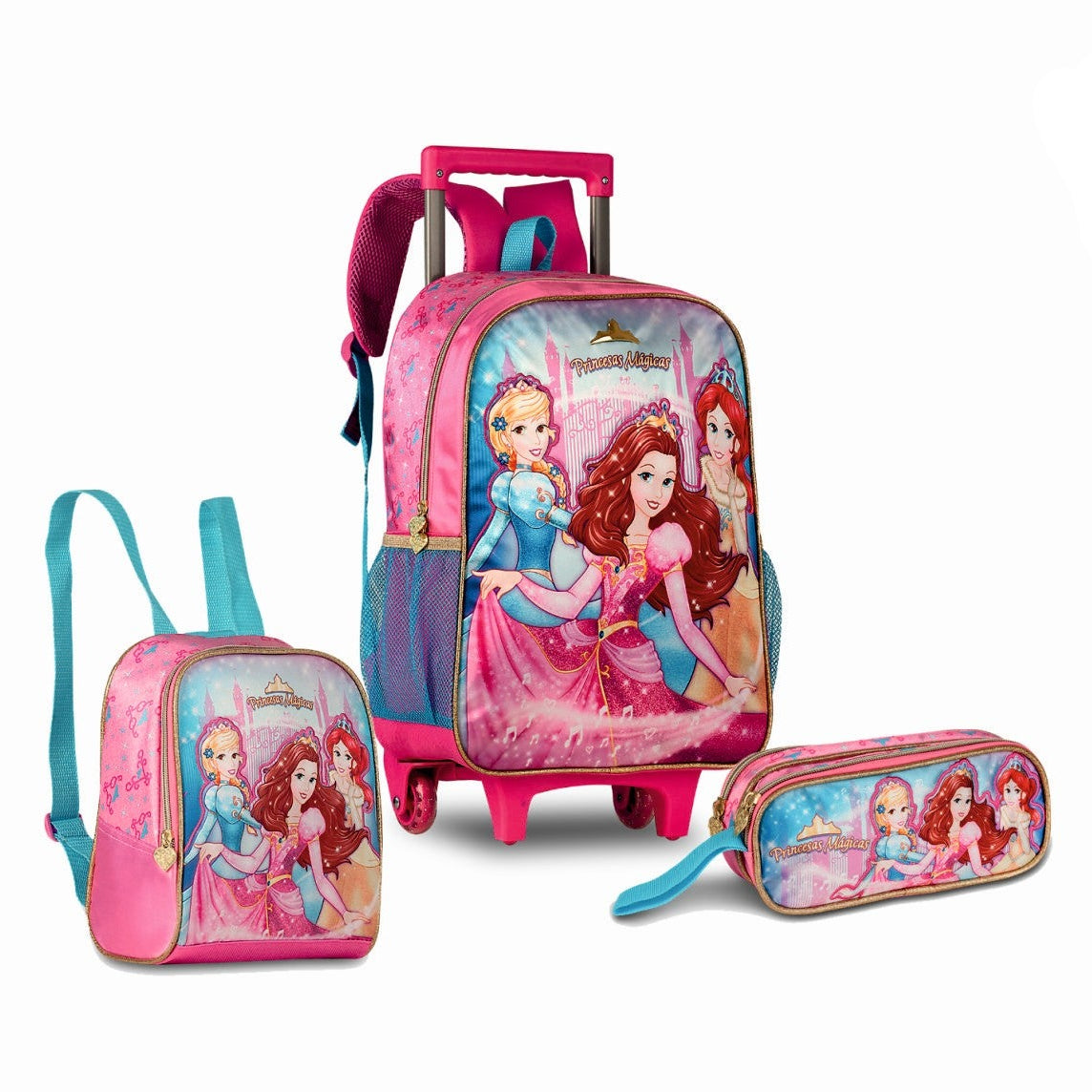 Set escolar Princesas de 16 pulgadas con mochila con ruedas, fiambrera y estuche