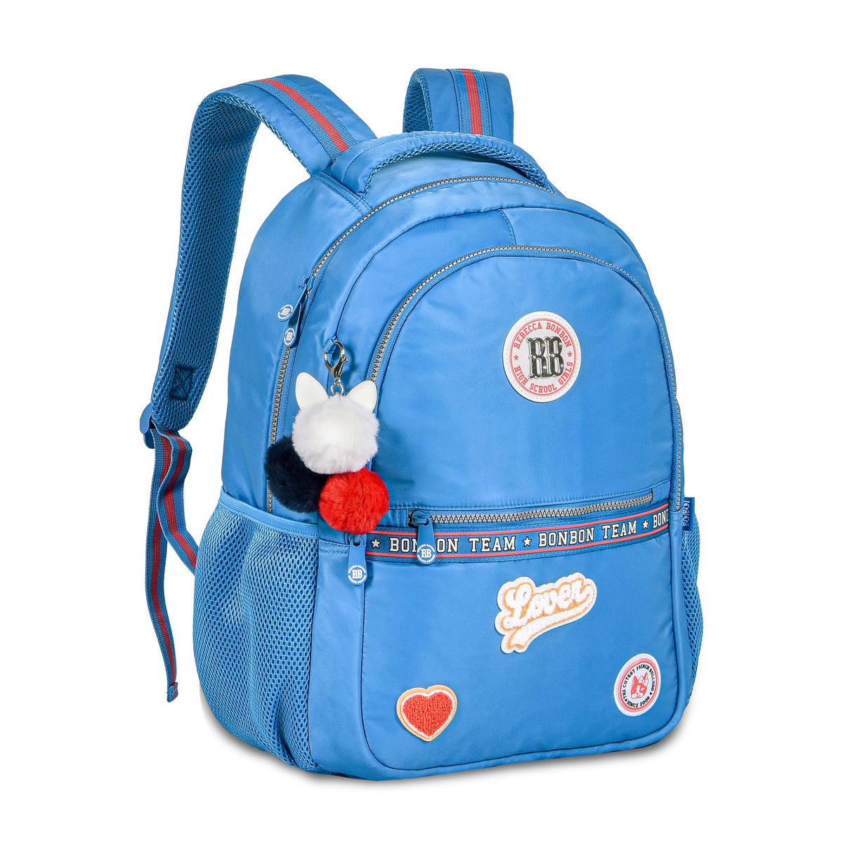Mochila escolar Rebecca Bonbon con corazones y pompones