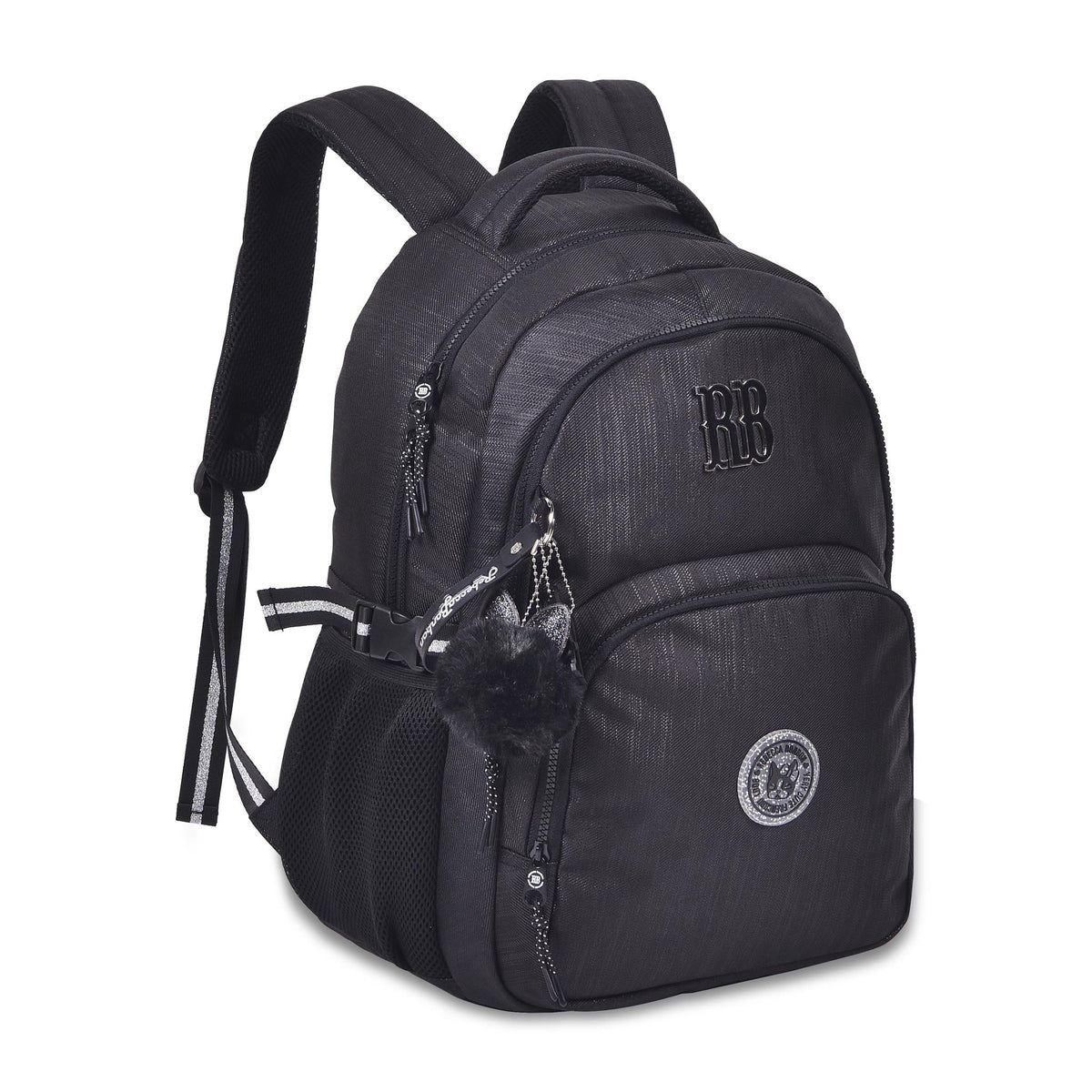 Mochila escolar Rebecca Bonbon negra con varios compartimentos
