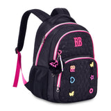 Mochila Escolar Rebecca Bonbon de 17 Pulgadas, Negra con Detalles Rosas y Colgantes Decorativos
