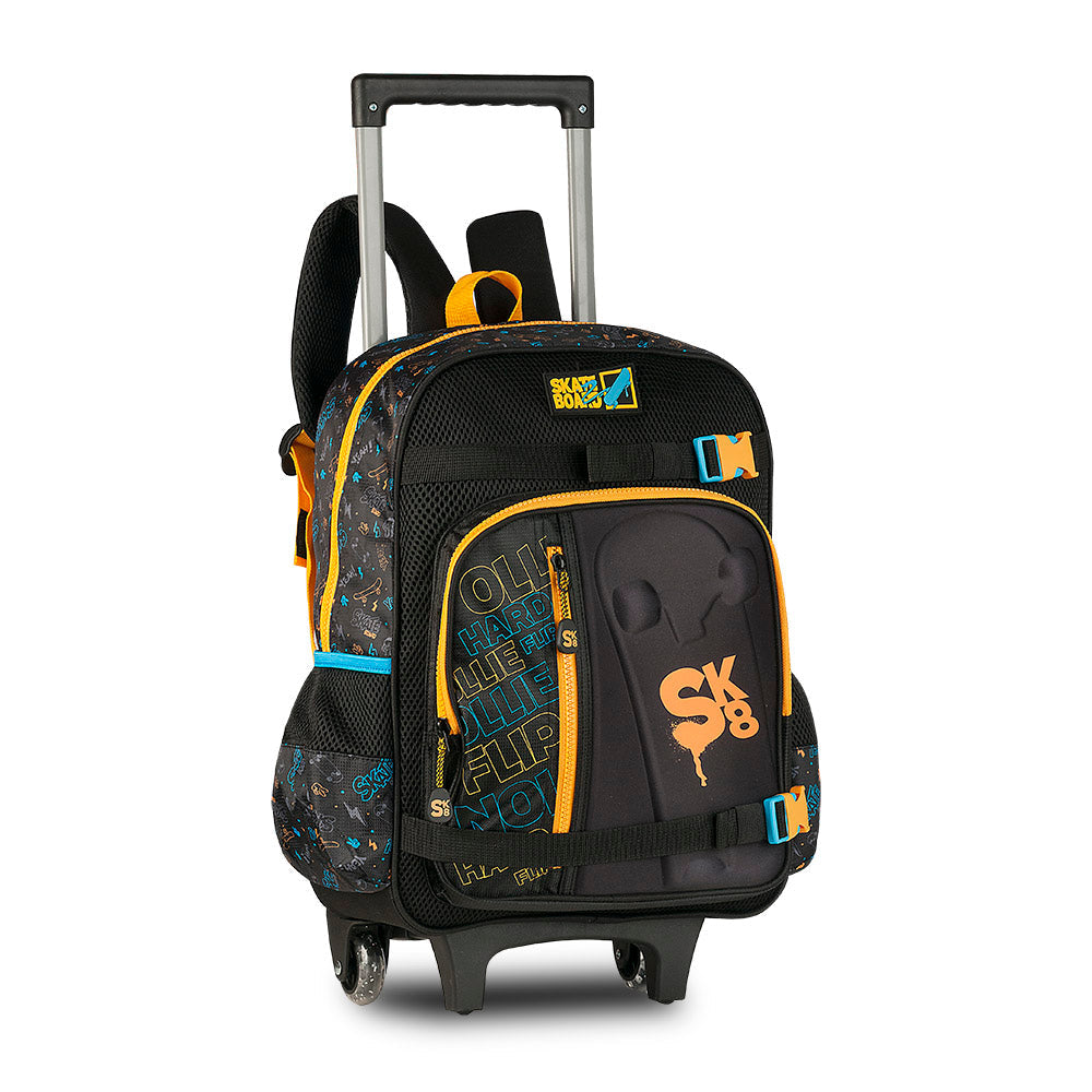 Mochila con ruedas Gaming negra y naranja de 16 pulgadas