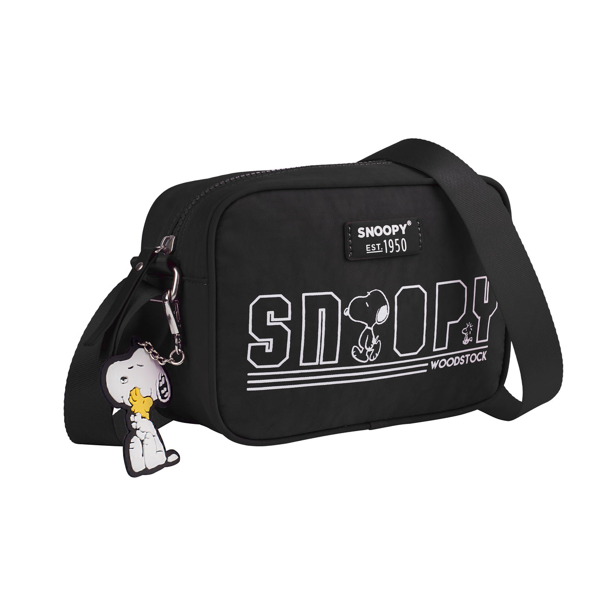 Bandolera Snoopy rectangular con logotipo y llavero