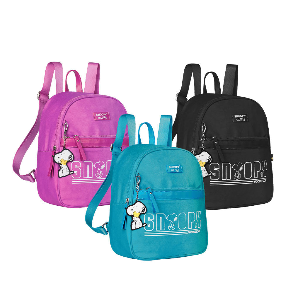 Mochila escolar Snoopy con logotipo frontal y llavero