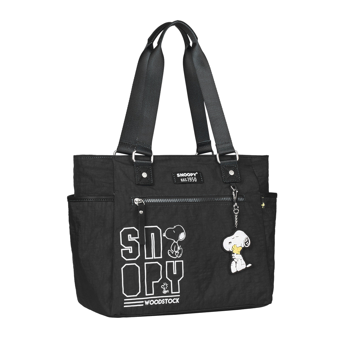 Bolso tote Snoopy beige con logotipo y asas largas