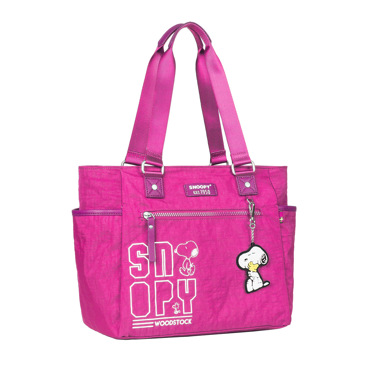 Bolso tote Snoopy beige con logotipo y asas largas