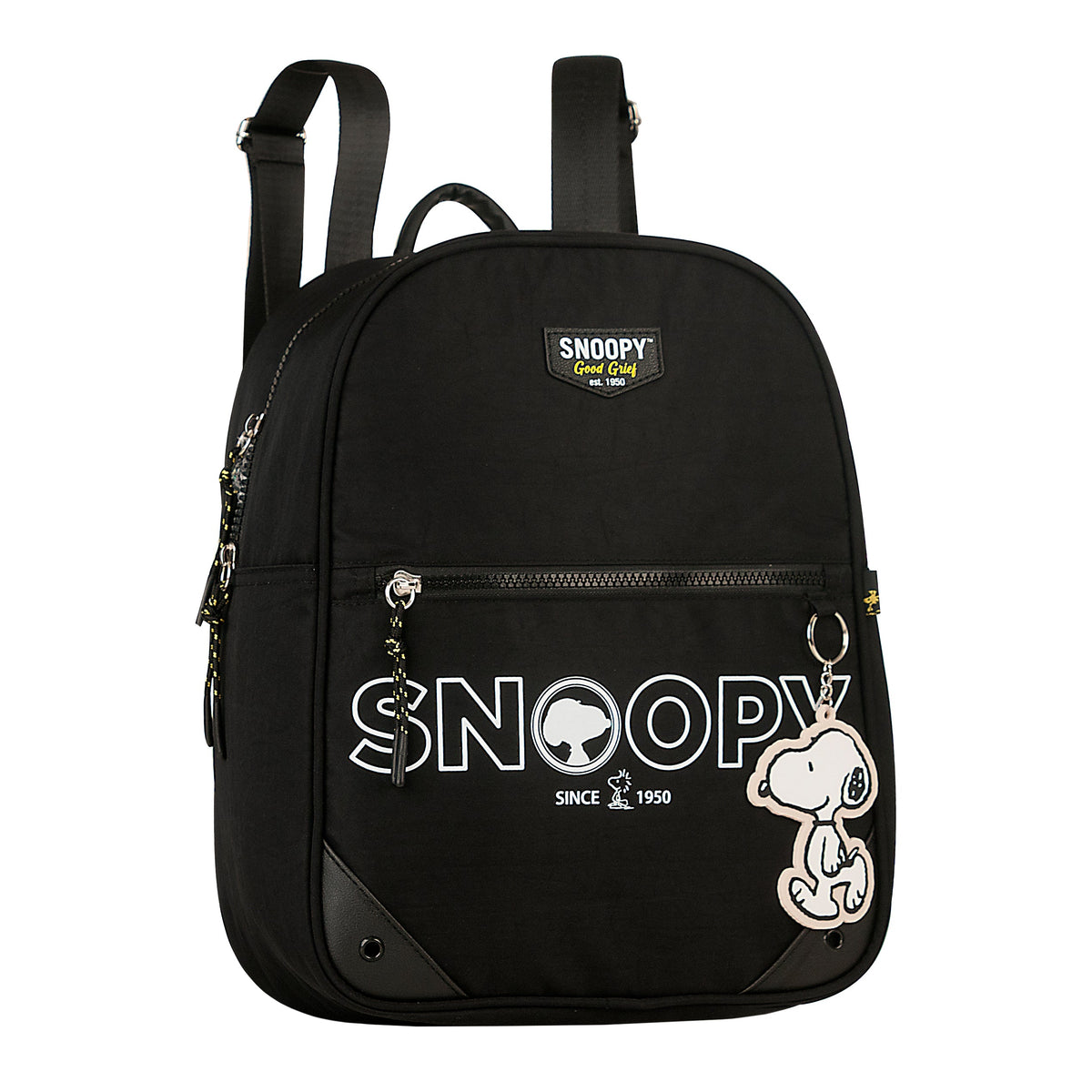 Mochila escolar Snoopy con bolsillo frontal y llavero