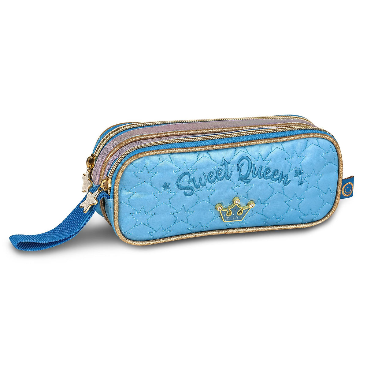 Estuche doble rosa con corona bordada