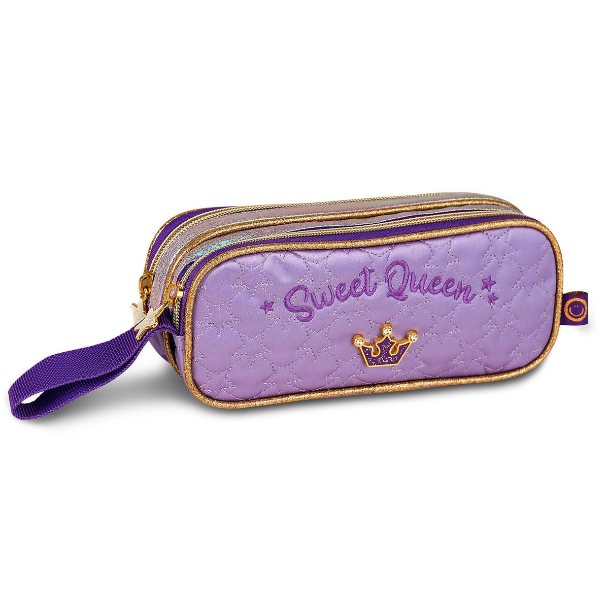 Estuche doble rosa con corona bordada
