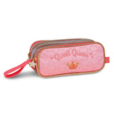 Estuche doble rosa con corona bordada