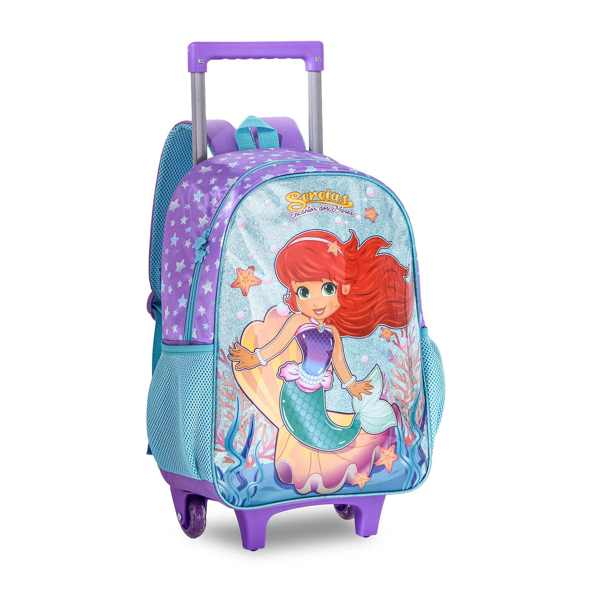 Set escolar Sirenas de 16 pulgadas con mochila con ruedas, fiambrera y estuche